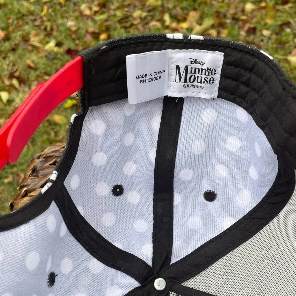 Disney Minnie Mouse Sequin Red Black & White Polka Dot Cap Snap-back Hat - Picture 2 of 3